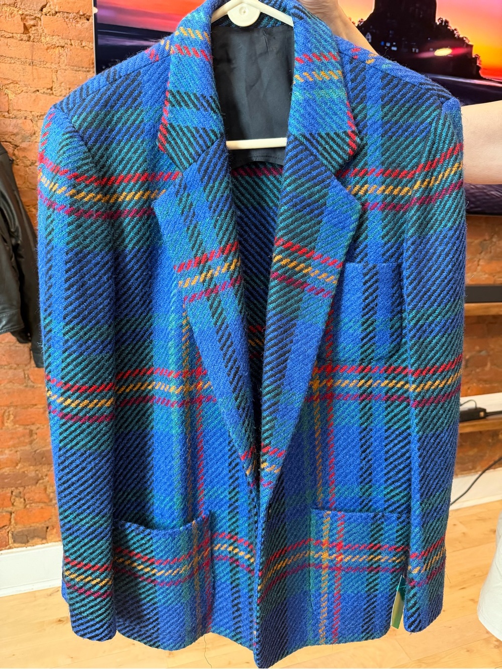 Women’s Blue Plaid Wool Blend Blazer Jacket